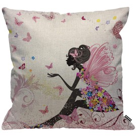 HGOD DESIGNS Butterfly Cushion Cover,Pink Wing Elves and Butterflies Throw Pillow Case Home Decorative for Men/Women Living Room Bedroom Sofa Chair 18X18 Inch Pillowcase 45X45cm