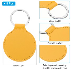 PATIKIL Leather Blank Keychains, 8Pcs Round Keychain Blanks Double Side Laser Engraving Key Chains for Embossing, UV-Printing, DIY Craft, Yellow