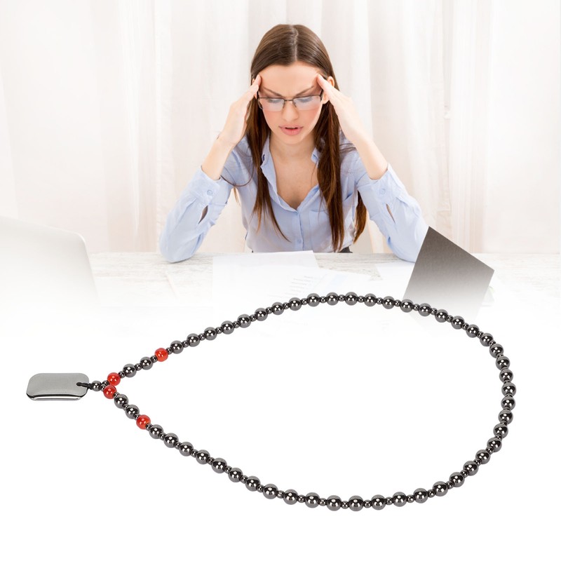 Terahertz Beaded Necklace Fashionable Rectangular Pendant Soreness Relief Energy Stone