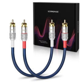 UCINNOVATE RCA Audio Cable for Amplifier, 13 AWG 30cm 2 Pack RCA to RCA Plug Cold Welding Oxygen Free Copper RCA Speaker Cable with Gold-Plated Plug, Heavy-Duty Blue 1FT OFC HiFi for amp Home Theater