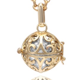 Morella Women Necklace Stainless Steel Gold 70 cm 27,5" with Ornament Pendant with Sound Ball Zirkonia White Ø 16 mm 0,63" in a velvet jewelry bag