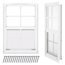 Tandefio 2 Pack 12''x18'' Shed Windows, Small Sliding Windows, White Flush Mount Pack with Tempered Glass and Screen Household with Screws for Shed, Garage, Chicken Coop, Barns, Playhouse