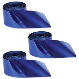 Beistle 3 Piece (200 FT EACH) Vibrant Blue Metallic Plastic Streamer Rolls Festive Décor For Birthday Parties, Graduation, Weddings, And More, Made In USA Since 1900, 2" x 200'
