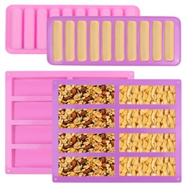 4 Stück Müsliriegel Backform, Dauerhaft Riegelform Silikon, Lebensmittel Knusprige Form, Silikonform Rechteck, Antihaftbeschichtung Silikonformen Backen für Müsliriegel Muffin Schokolade Seifenriegeln