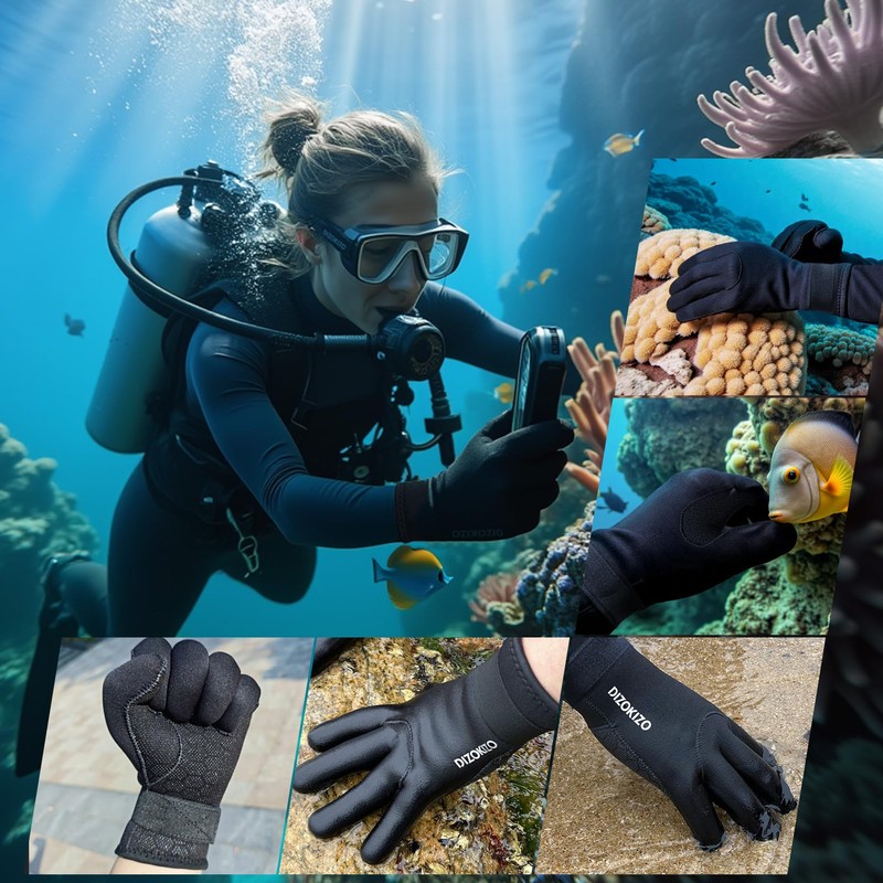 PAWHITS Wetsuit Gloves, 3mm Neoprene Gloves with Adjustable Straps, 5-Finger