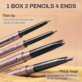2 Pack Eyebrow Pencil, Waterproof Eyebrow Makeup with Dual Ends, Professional Brow Enhancing Kit with Eyebrow Brush (Dark Brown #1)