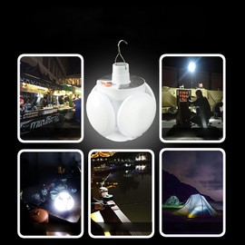 Solar Camping Lantern, 5 Mode USB Rechargeable Foldable Solar Camping Light with Hook Tent Hanging Flashlight Camping Light with Remote Control w aterp ro of LED Blub for Outdoor