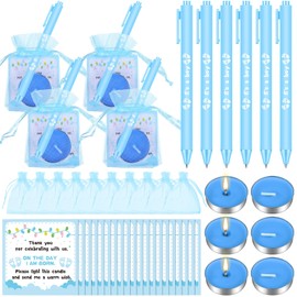 Ctosree 100 Sets Baby Shower Favors for Guests 100 Pcs Baby Shower Candles 100 Pcs Thank Tags 100 Pcs Drawstring Gift Bags 100 Pcs Retractable Ballpoint Pen with Black Ink for Birthday Gift (Boy)