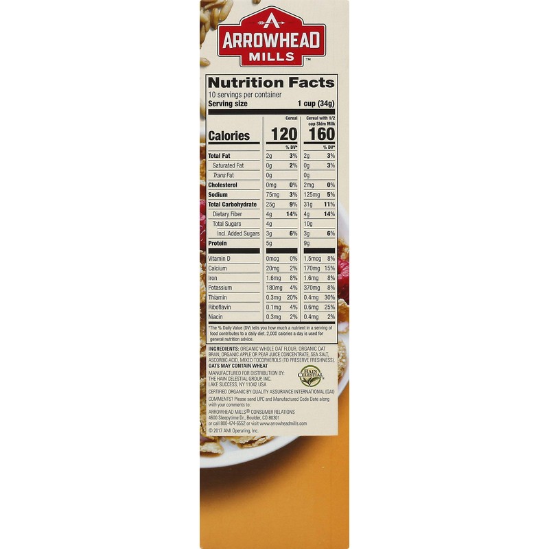 Arrowhead Mills Organic Cereal, Oat Bran Flakes, 12 Oz. Box