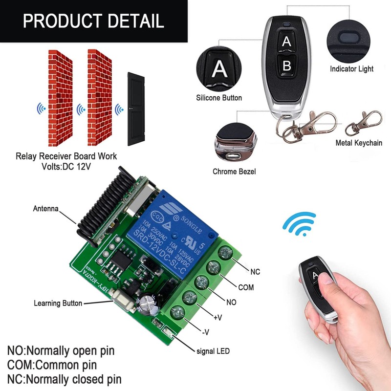 DC 12V Remote Control Switch 433Mhz RF Wireless Relay Receiver