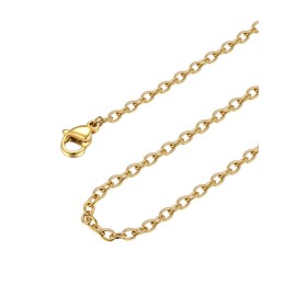 FOCALOOK Womens Gold Chain 2mm 16inch Short Gold Plated Stainless Steel Cable Rolo Chain Necklace