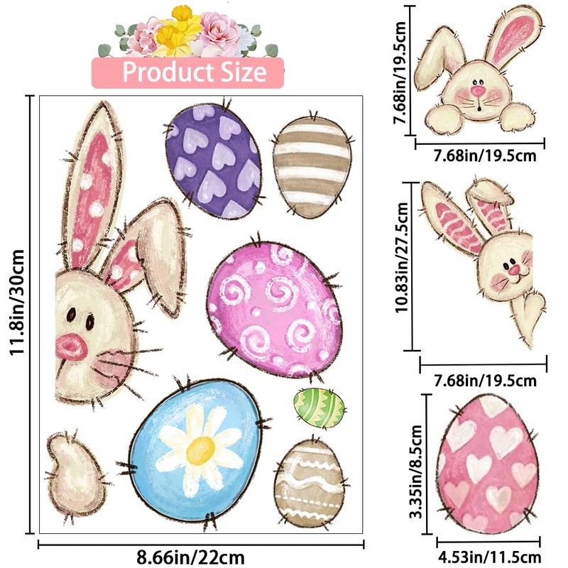 XOYTN 6 Sheets Easter Window Clings，Reusable Double-Sided Easter Bunny Rabbit