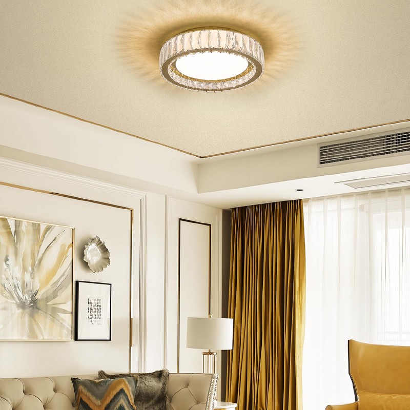 Suenigle Modern K9 Crystal Dimmable LED Flush Mount Ceiling Light,15
