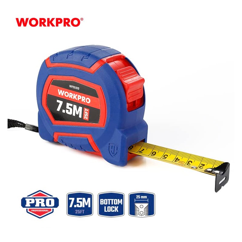 WORKPRO 7.5m 25mm Plastic Tape with Lower Lock 13 x