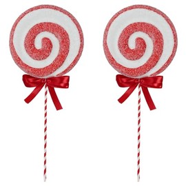 Pack of 2 Christmas Peppermint Candy Cane Picks, 16.5''/42cm Large Size Lollipop Candy Christmas Decorations Holiday Xmas Picks for Christmas Vase Fillers Holiday Decorations (Red White)