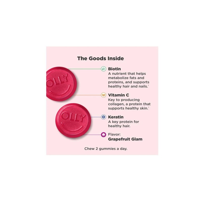 OLLY Undeniable Beauty Gummy, For Hair, Skin, Nails, Biotin, Vitamin