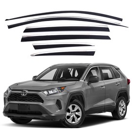 AUTOCLOVER Tape-On Rain Guards Window Visors 6 Pcs Set for Toyota Rav4 2019 2020 2021 2022 2023 2024 / Window Deflectors, Out-Channel Vent Shades (Chrome Line Black)