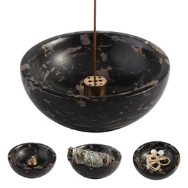 Koville Italian Natural Marble Incense Holder, 5inch Incense Holders for Sticks, Sturdy Incense Burner Ash Catcher, Ideal for Meditation, Relaxing, Easy to Clean(Nero Portoro)