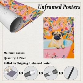 Pug Painting Wall Art Cute Pug Art Maximalist Bathroom Decor Trendy Dog Decor Maximalist Bathroom Decor Pug Dog Mom Gift Dopamine Decor Art 11x14in Unframed