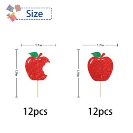 RoadSea Fruit Apple Cupcake Toppers - Fruit Theme Baby Shower Cupcake Supplies - Kid Boy Girl Apple Birthday Dessert Decor - Wedding Party Cupcake Decorations - 24PCS Glitter (Apple)