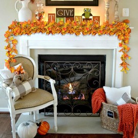 CQURE 2 Pack Fall Leaf Garland, Hanging Vines Garland Artificial Fall Maple Leaves Garland Thanksgiving Decor for Home Wedding Fireplace Party…
