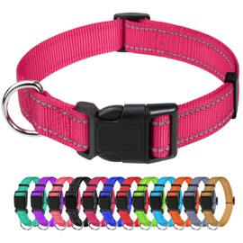 TagME Dog Collar, Adjustable Reflective Nylon Dog Collar with Quick Release Buckle for Medium Dogs, Hot Pink, 1.0" Width