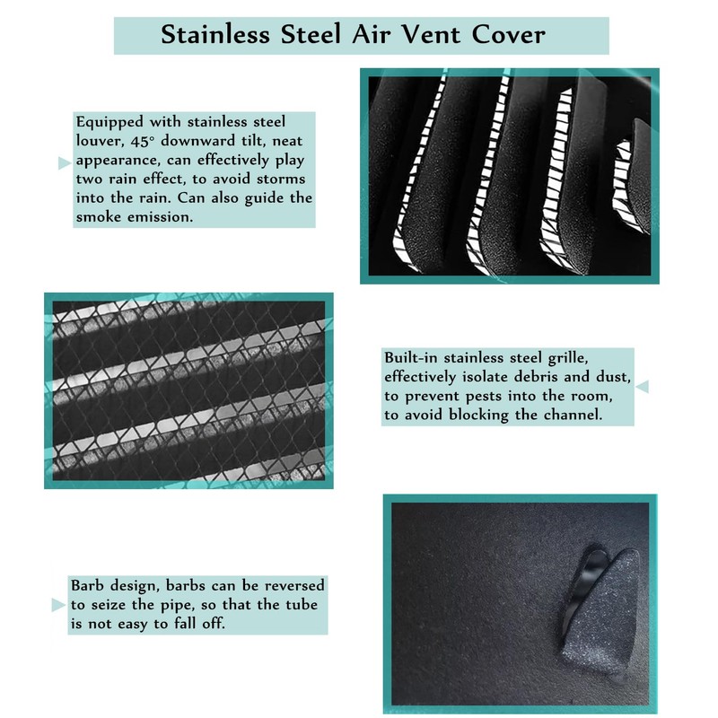 6 Inch Stainless Steel Air Vents, Black Louvered Grille Round