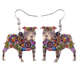 DUOWEI Acrylic Pit Bull Earrings Pets Dangle Pet Jewelry for Women Dog Charms Gifts (Brown)