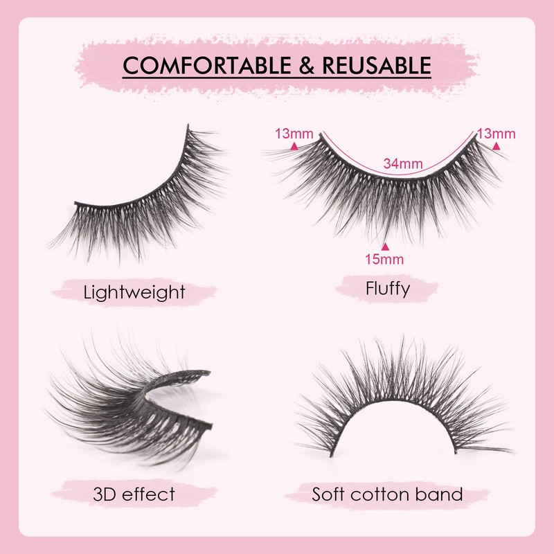 3D False Eyelashes Natural Look Artificial Eyelashes 5 Pairs Wispy