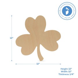 St Patricks Day Decorations, Unfinished Wood Shamrock Cutout, 12 Inches, Wooden Clover Décor, Pack of 6, by Woodpeckers