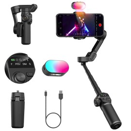 AOCHUAN Smart X2 Smartphone Gimbal Stabilizer with 360°Rotation,OLED Display,Built-in 20cm Extension Rod Selfie Stick,Adjustable 7-Color RGB Fill Light, Ideal for Night Video Shoots,X2 KIT Black