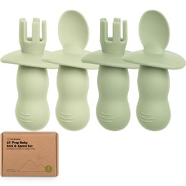 KeaBabies 4-Pack Silicone Baby Spoons and Forks Set - Baby Spoon Self Feeding, BLW Baby Utensils 6-12 Months, Baby Led Weaning Feeding Spoon, Teething Infant Baby First Food Training Pre Spoon (Sage)
