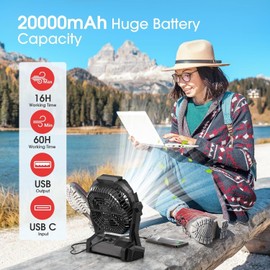 Portable Fan Rechargeable 20000mAh Cordless Battery Powered Camping Fan | with LED Lantern, Small Table Fan, USB Battery Operated Fans for Travel Bedroom
