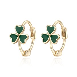 Cosol Silver ST Patricks Day Lucky Clover Earrings for Teen, 925 Sterling Irish Three Leaf Shamrock Hoop for Daughter