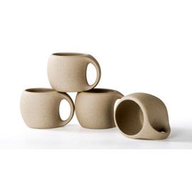 SYJAN HOME Ceramic Espresso Cups with Handle,6 OZ Ceramic Coffee Cups Set of 4,Cute Demitasse Cups for Double Shots,Cappuccino Cups Set for Small Latte,Tea,Cafe (Nutural Beige)