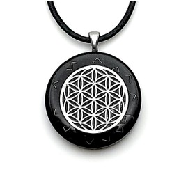 Orgone pendant with silver Flower of Life, Black Tourmaline and Shungite. Made in USA