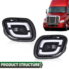 GRAND ORANGE LED Fog Lights Compatible with Freightliner Cascadia 2008-2017 (For Models Without Daytime Running Lights) Driver & Passenger Side LED Fog Lamps White Light Clear Lens Black Housing