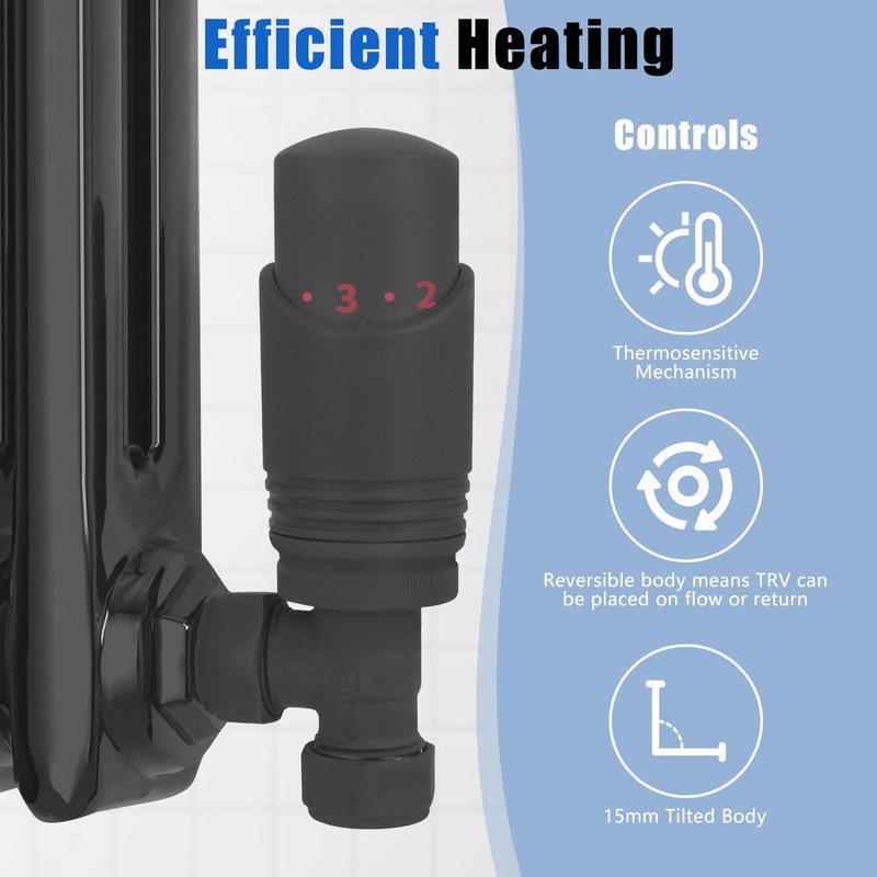 SVNR Thermostatic Radiator Valves (TRV), Textured Anthracite Grey, Angled Lockshield