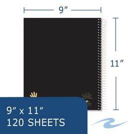 Roaring Spring Lefty Wire bound Notebooks, Case of 24, 3 Subject, 11"x9", 120 White Sheets College Ruled Paper, Assorted Cover Colors, Wire On Right Side For Easier Left Handed Use