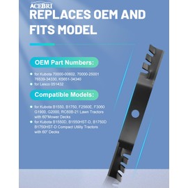 ACEBRI Mower Blades 60 inch Mulching Blade for Kubota 70000-00602,70000-25001,K5651-34340,for Lesco 051432 3Pack