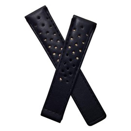 Watchstrapworld TH-CAR20-01-0111-20 mm Black Sports Perforated Leather Deployment Watch Strap with Black Stitching Compatible with TAG Heuer Carrera Models Listed Below