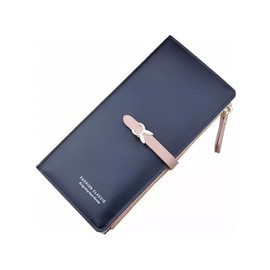 Cartera para Mujer de Piel, Delgada Largo Billetera de Doble, Moderna Tarjeteros de Gran Capacidad, Monederos Billetera de Dama con Cremallera para Como citas, Compras, Viajes (Negro)
