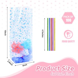 SOMIOCO Cellophane Treat Bags 6x10 Inches, Flat Bottom Gusset Party Favors Goodie Bags 100 Pack Blue Star for Gift Candy Cookies Popcorn, Wedding Baby Showers