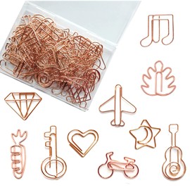 5WYOUKE Zem Clips, Set of 50, Paper Clips, Cute, Guitar Heart, Moon Star, Bicycle, Airplane, Bookmark, Metal, For Document Organizer, Invitations, Sticky Notes, Letters, Memo Clips, Stationery, Office