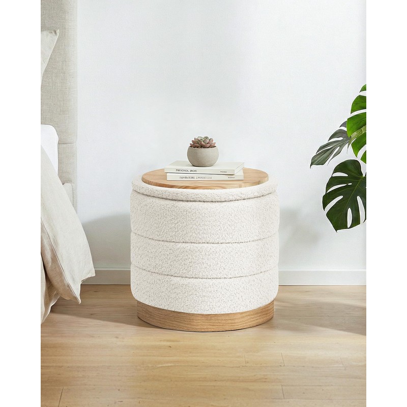 B FSOBEIIALEO Round Storage Ottoman with Tray, Folding Ottoman with