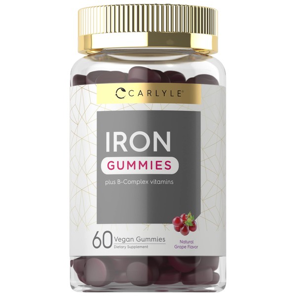 Carlyle Iron Gummies | Plus B-Complex Vitamins | 60 Vegan Gummies | Natural Grape Flavor | Non-GMO, Gluten Free Supplement