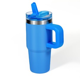 Children's Mini Thermos Flask, 100% Leak-Proof Straw, 14 oz/413 ml Small Cup 304 Stainless Steel Tumbler, Gift for Children, Travel Graduation Gift, Ocean Blue