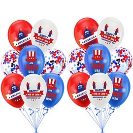 Soochat 4th of July balloons Patriotic Party Balloons Red White and Blue Latex Balloons with Confetti for Independence Day Party Decorations Supplies 16 Pcs