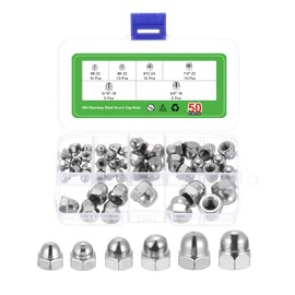 sourcing map Acorn Cap Nuts, 50Pcs #6-32, #8-32, #10-24, 1/4"-20, 5/16"-18, 3/8"-16 304 Stainless Steel Hex Acorn Cap Nuts, Silvery