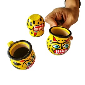Jacq & Jürgen - Jaguars Mexican Jarritos Set of 6 Handmade Traditional Tequila & Mezcal Clay Shot Glasses.